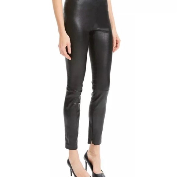 THEORY BRISTOL Black Leather Skinny Leggings Pants size 00 - Picture 1 of 13